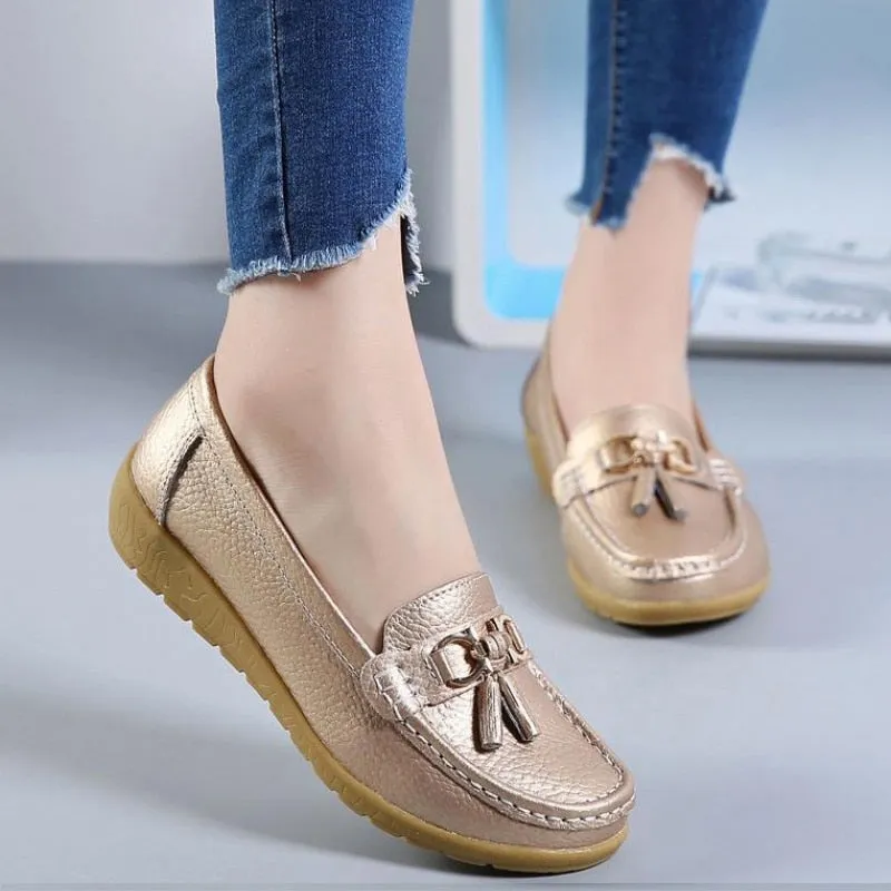 Vanccy Women Flats Ballet Leather Breathable  Casual  Shoes