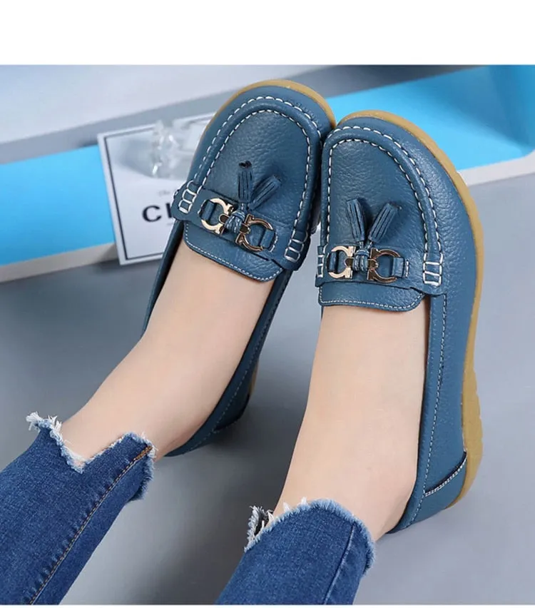 Vanccy Women Flats Ballet Leather Breathable  Casual  Shoes