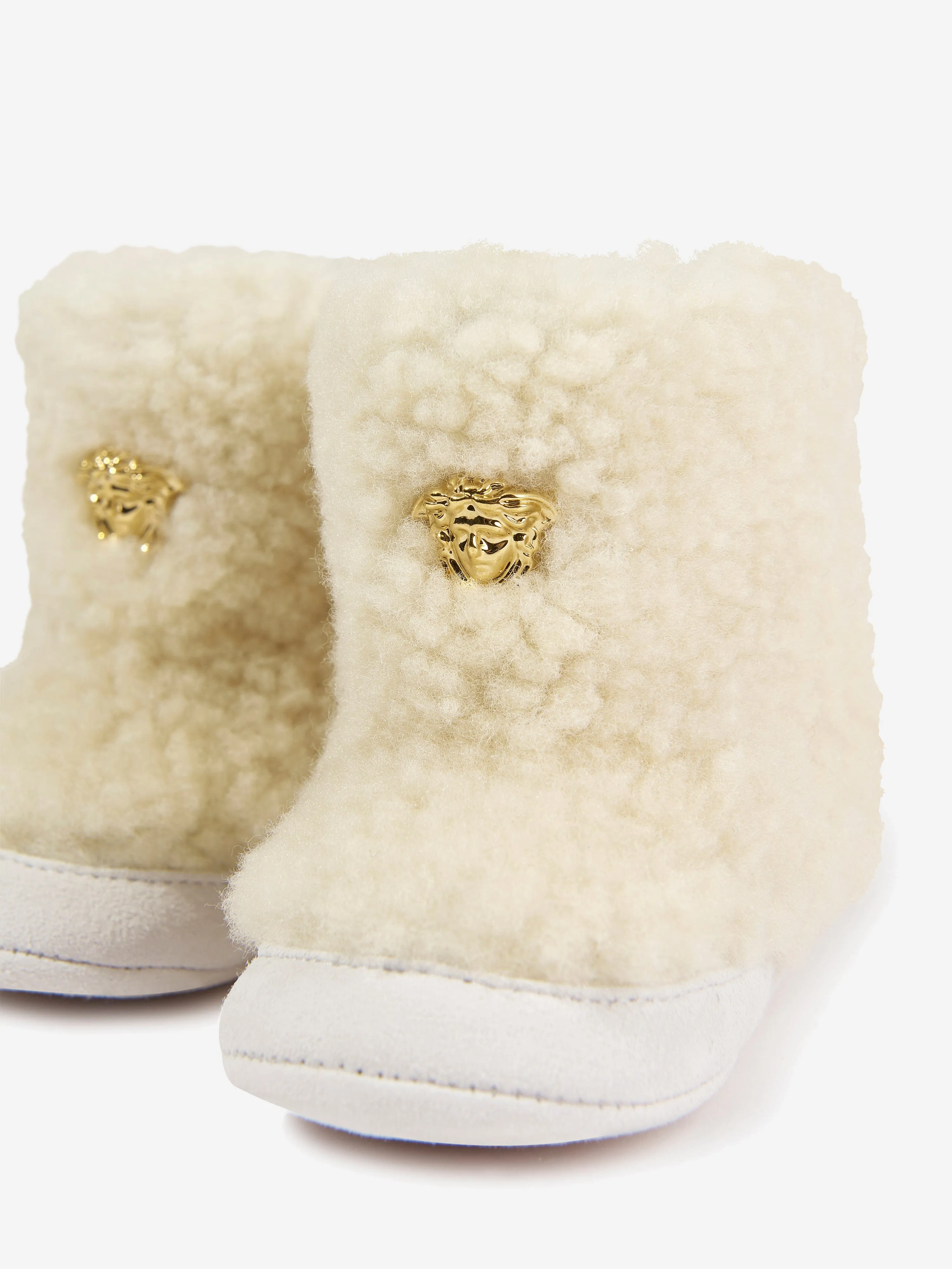 Versace Baby Sherling And Suede Boots in Ivory