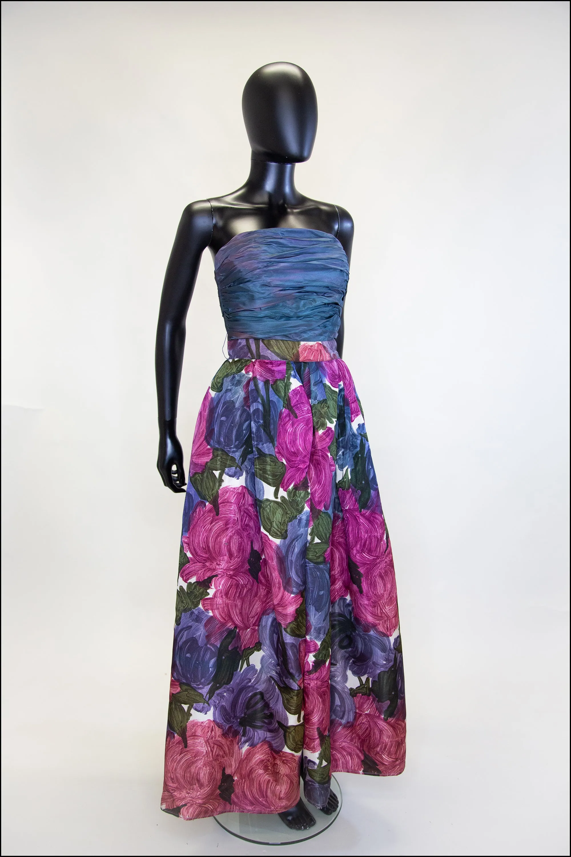 Vintage 1950s Floral Taffeta Gown