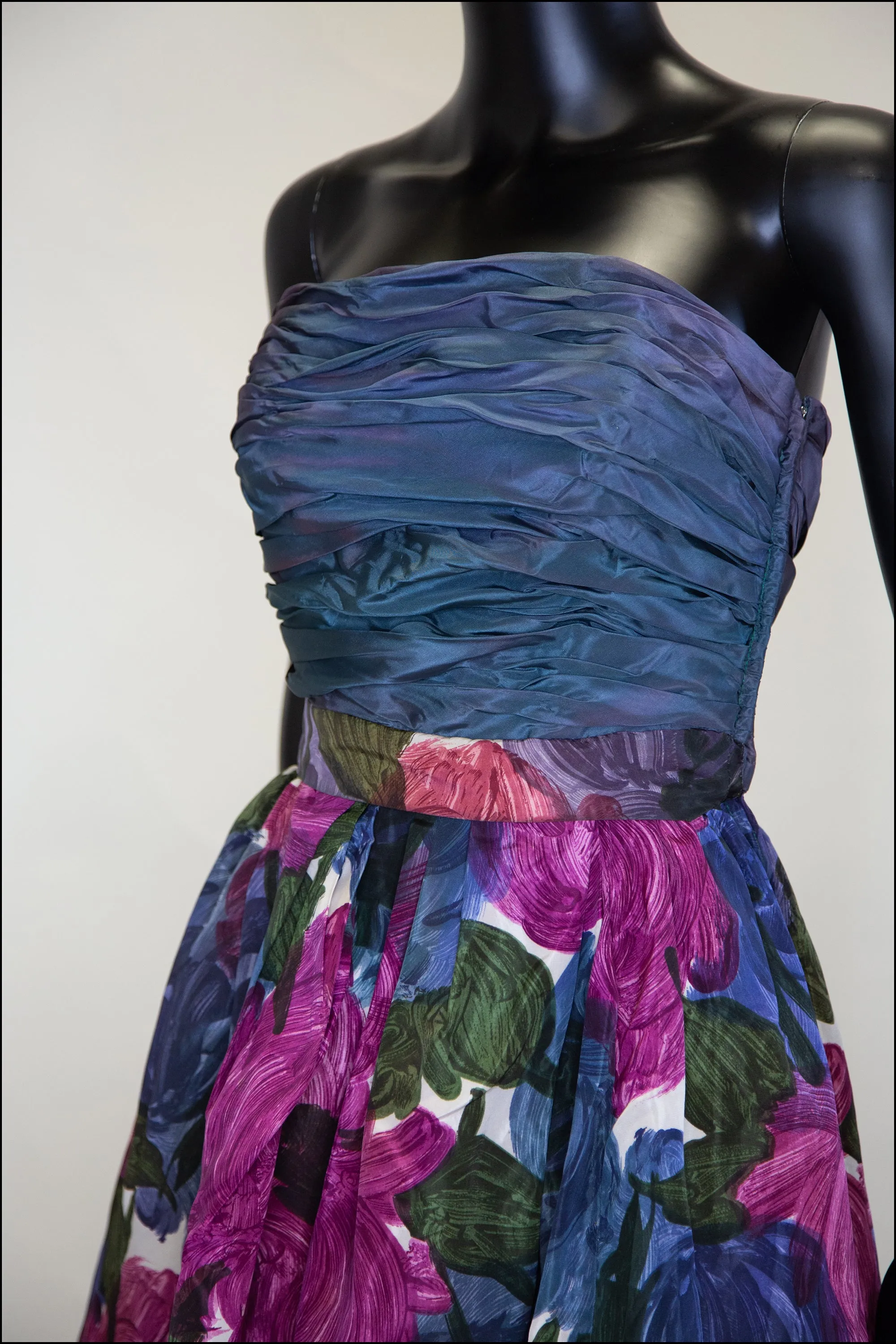 Vintage 1950s Floral Taffeta Gown