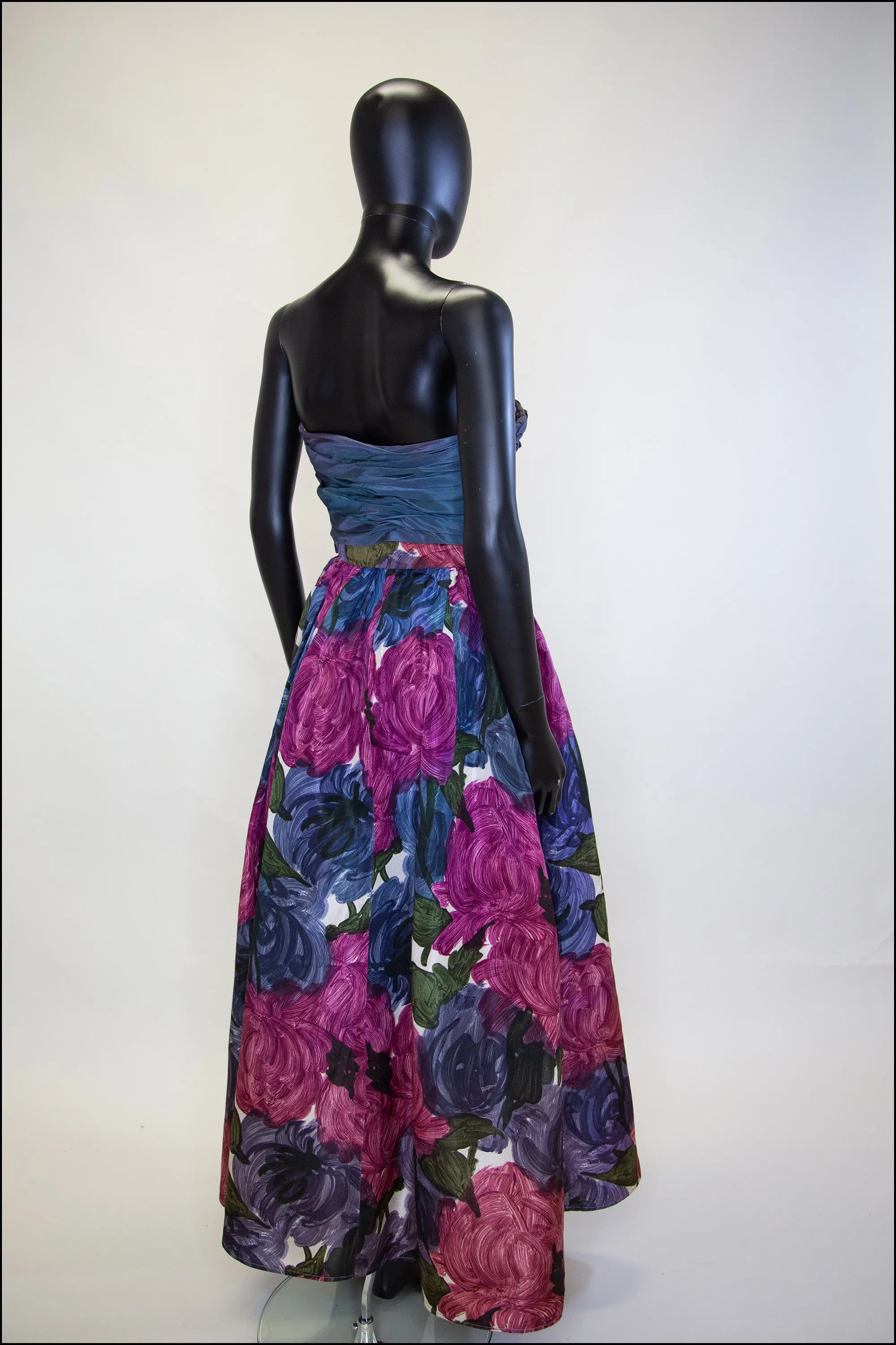 Vintage 1950s Floral Taffeta Gown