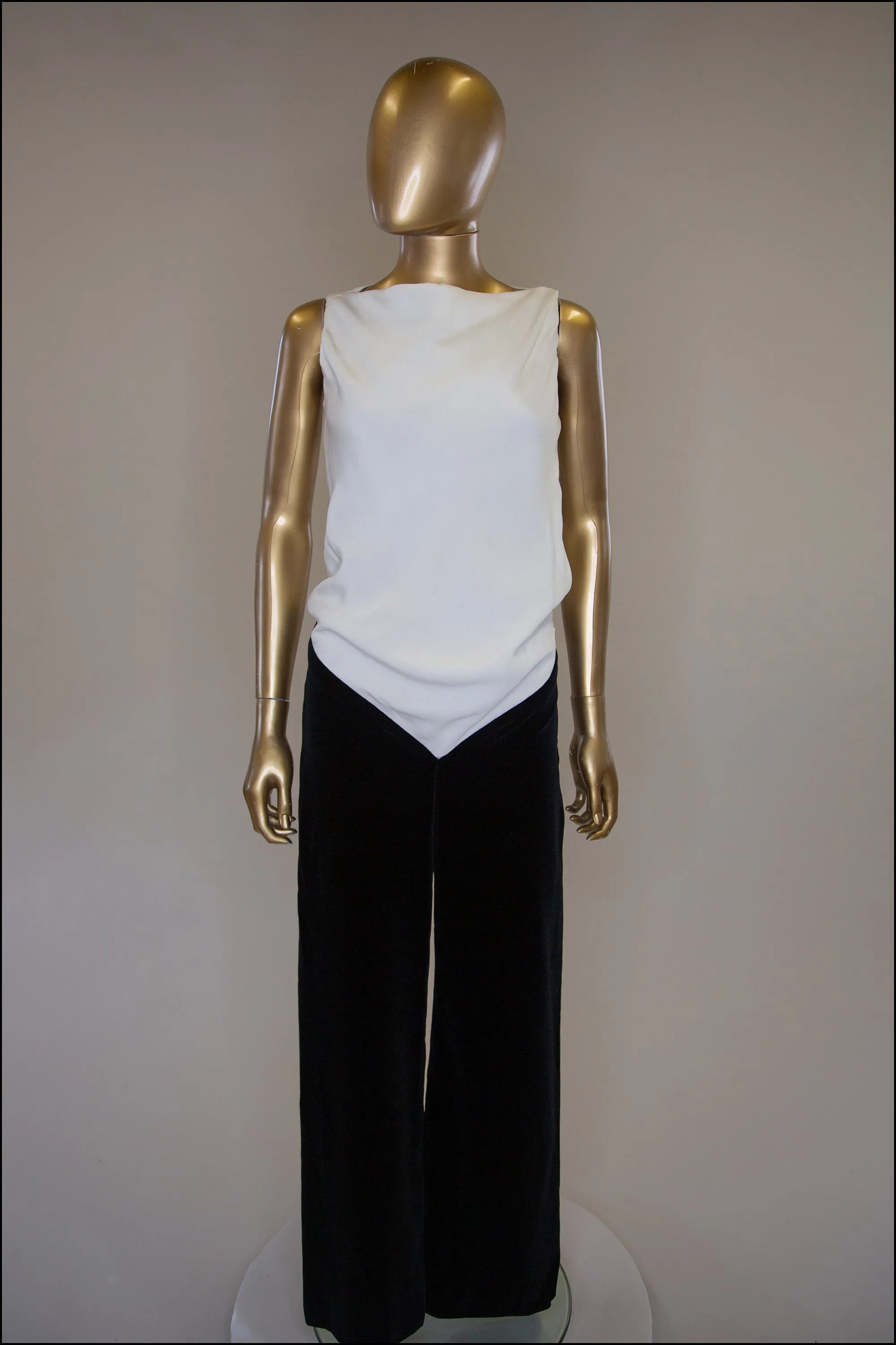 Vintage 1960s Black and Ivory Velvet Jumpsuit