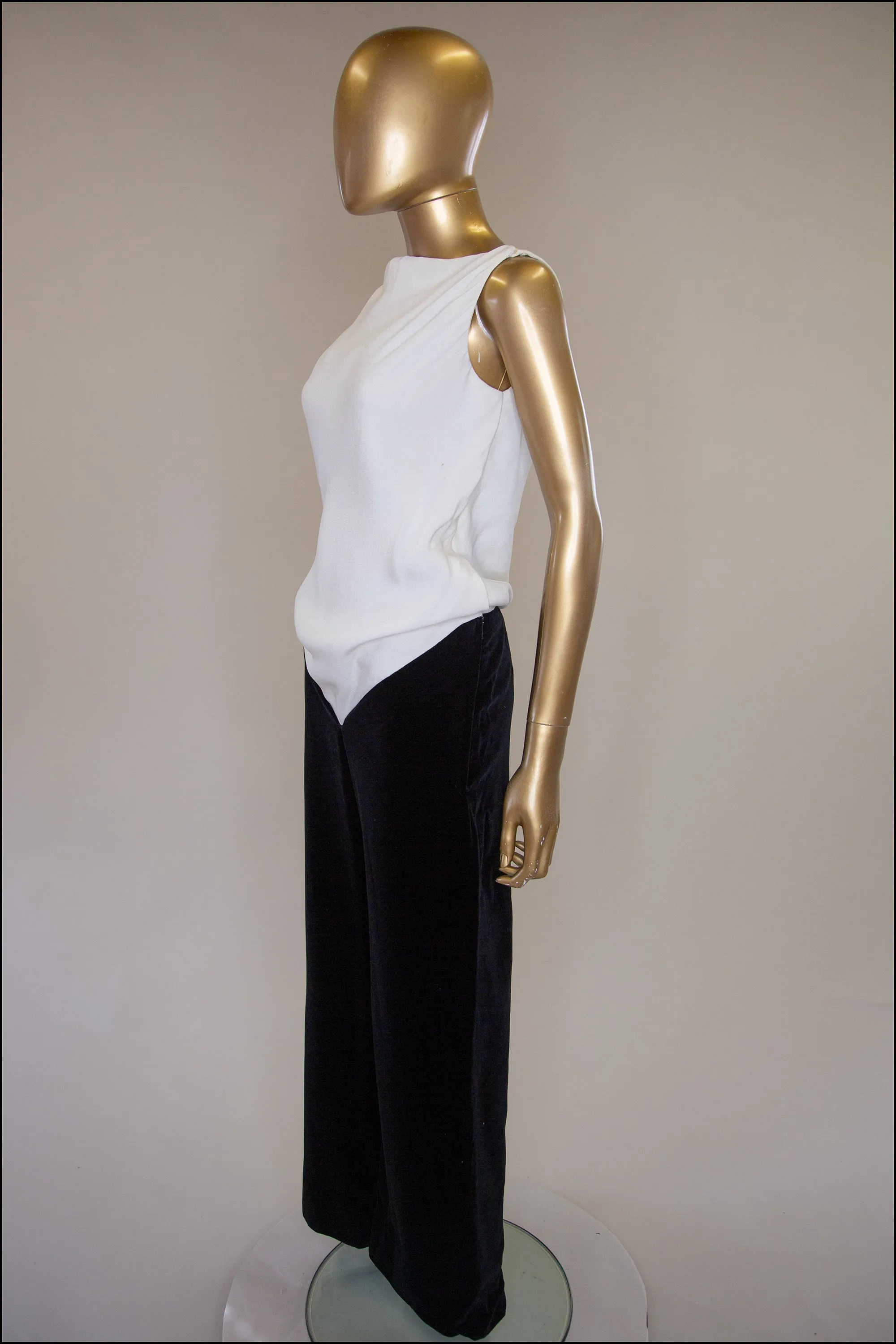 Vintage 1960s Black and Ivory Velvet Jumpsuit