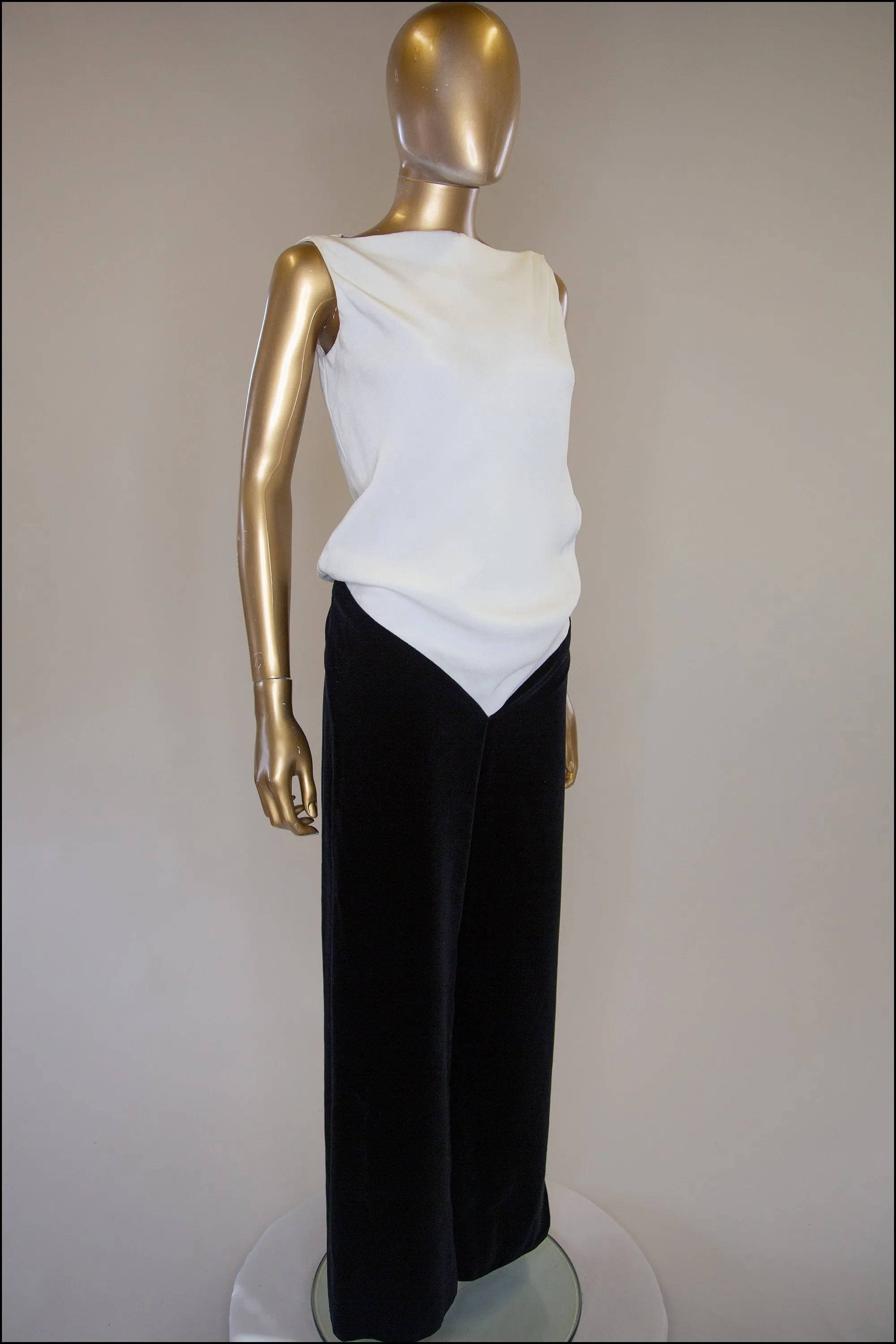 Vintage 1960s Black and Ivory Velvet Jumpsuit