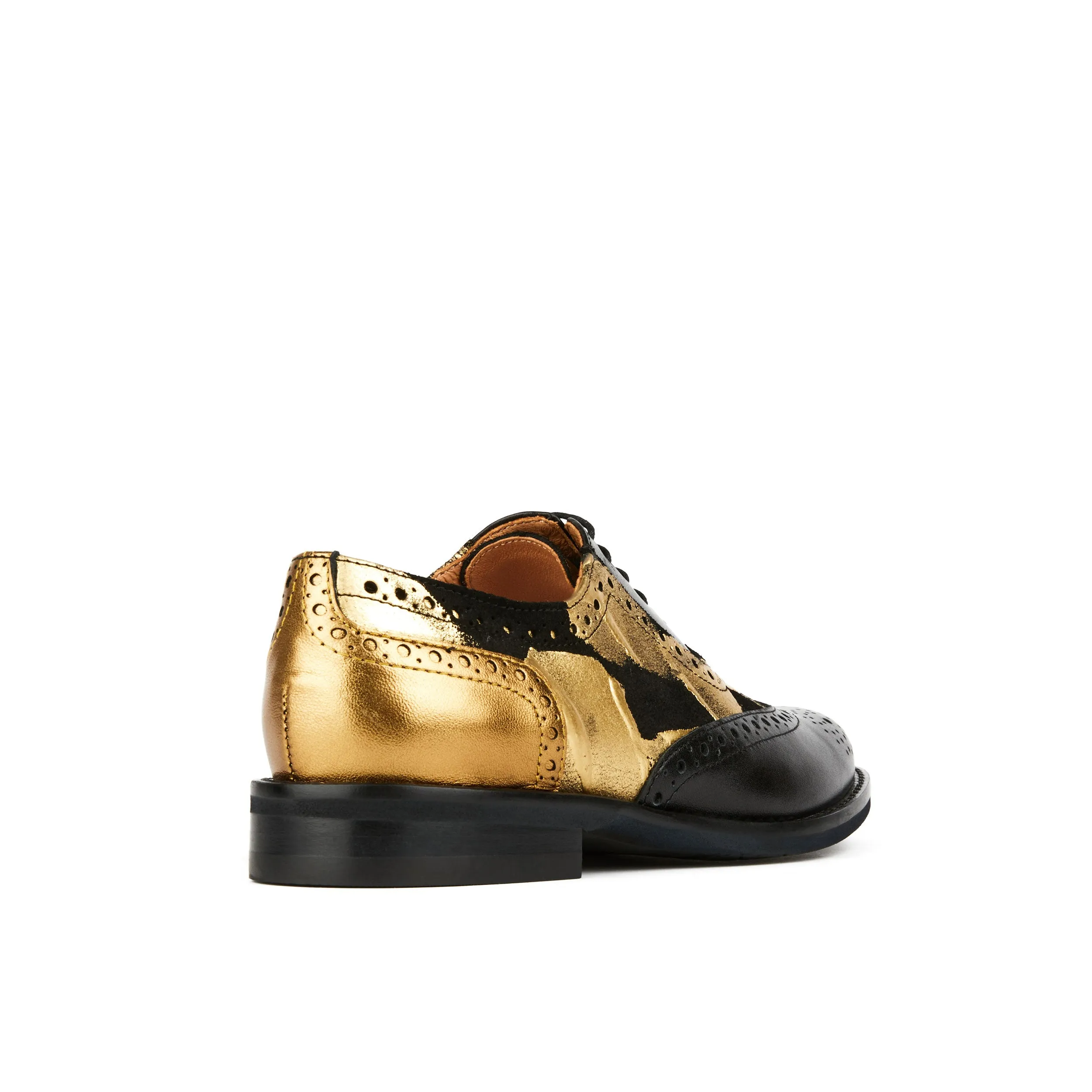 Vivienne - Gold & Black - Women's oxford shoe with golden and black leather combo