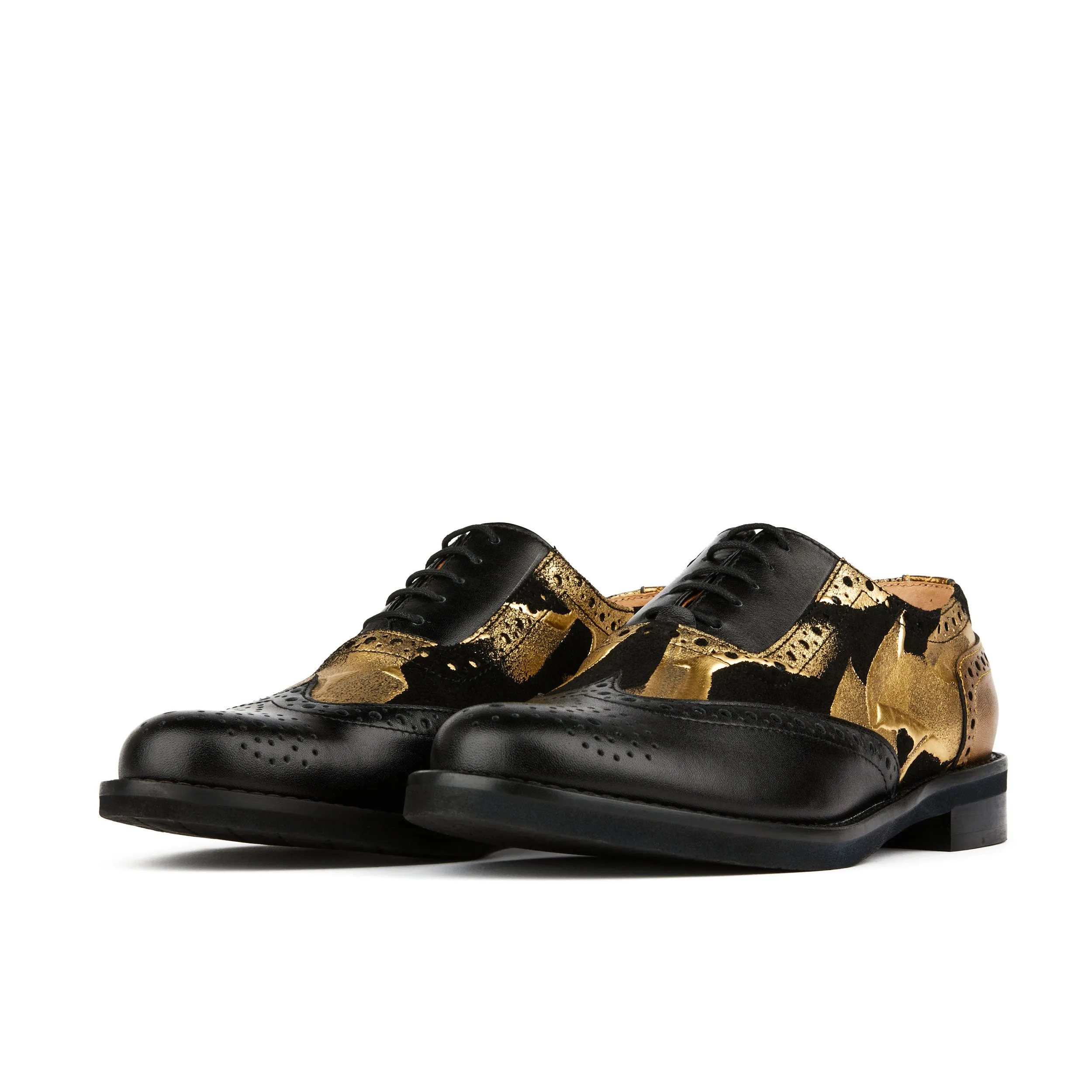 Vivienne - Gold & Black - Women's oxford shoe with golden and black leather combo