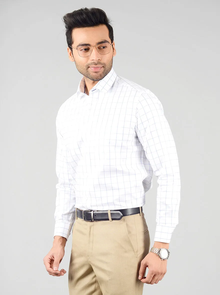 White & Blue Checked Slim Fit Evening Wear Shirt | Metal