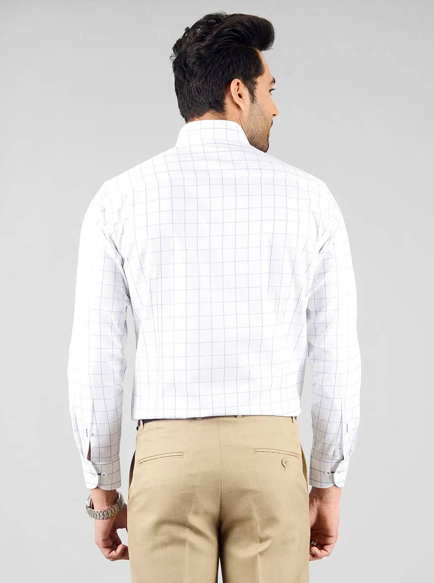 White & Blue Checked Slim Fit Evening Wear Shirt | Metal