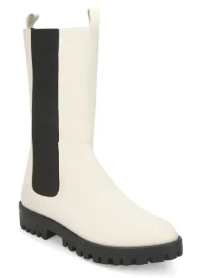 White PU Slide On Calf Length Boots