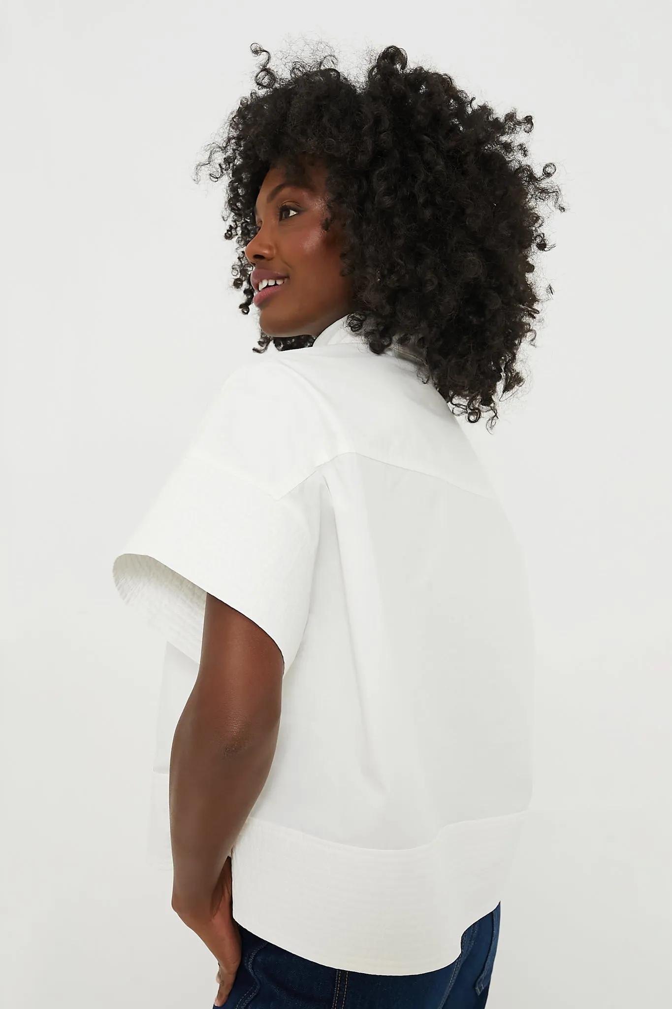 White Trapunto Stitch Sofia Shirt