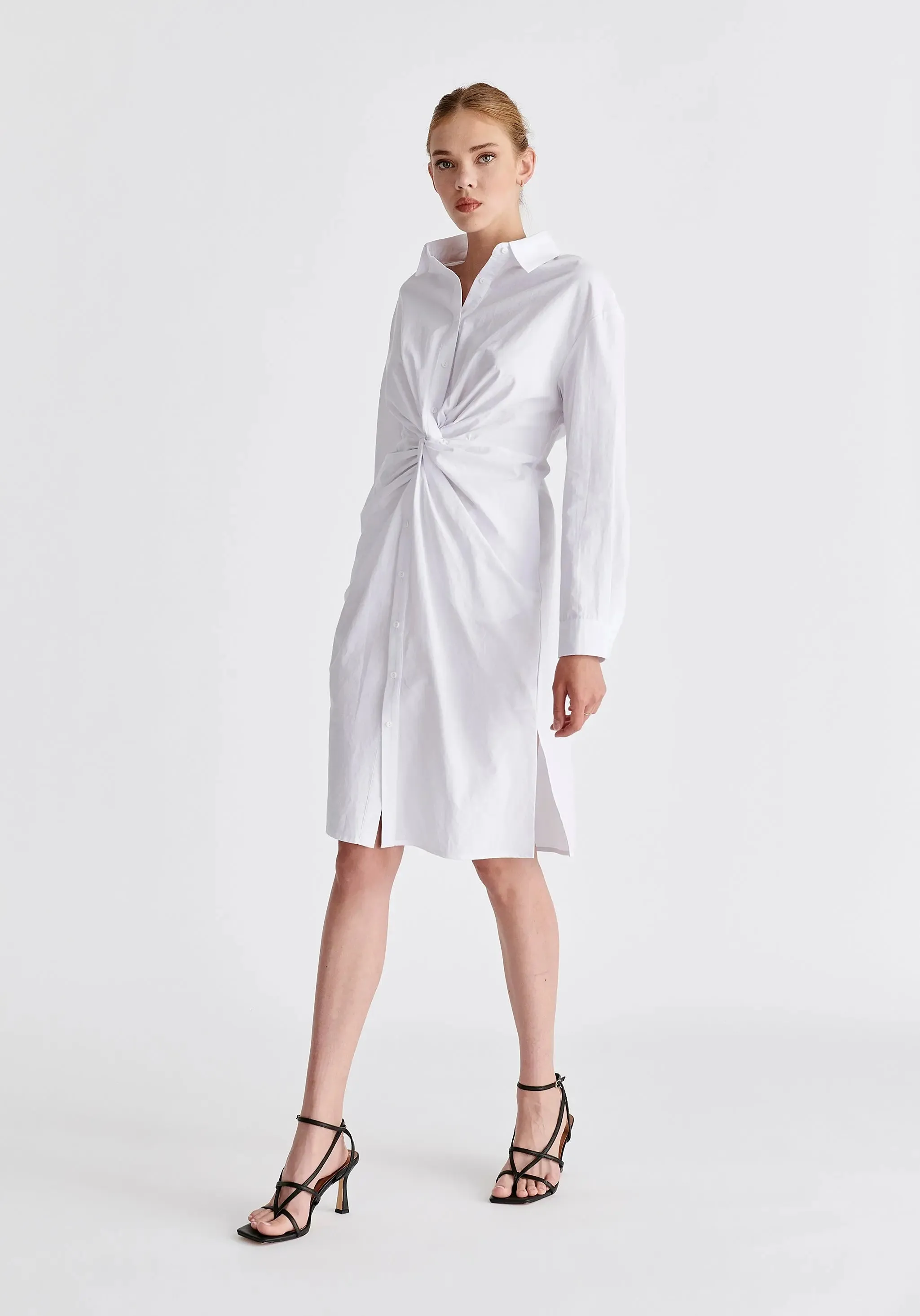 White Twist Detail Shirt Dress