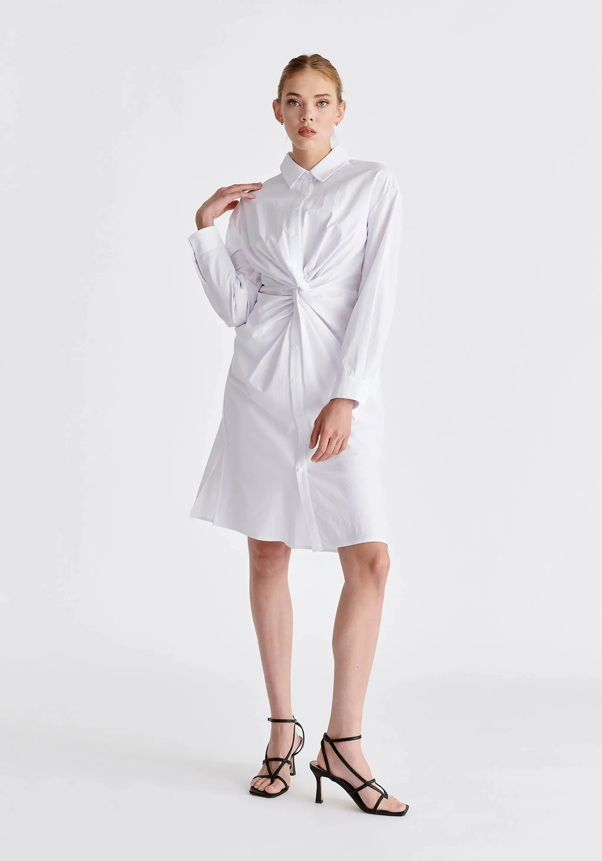 White Twist Detail Shirt Dress