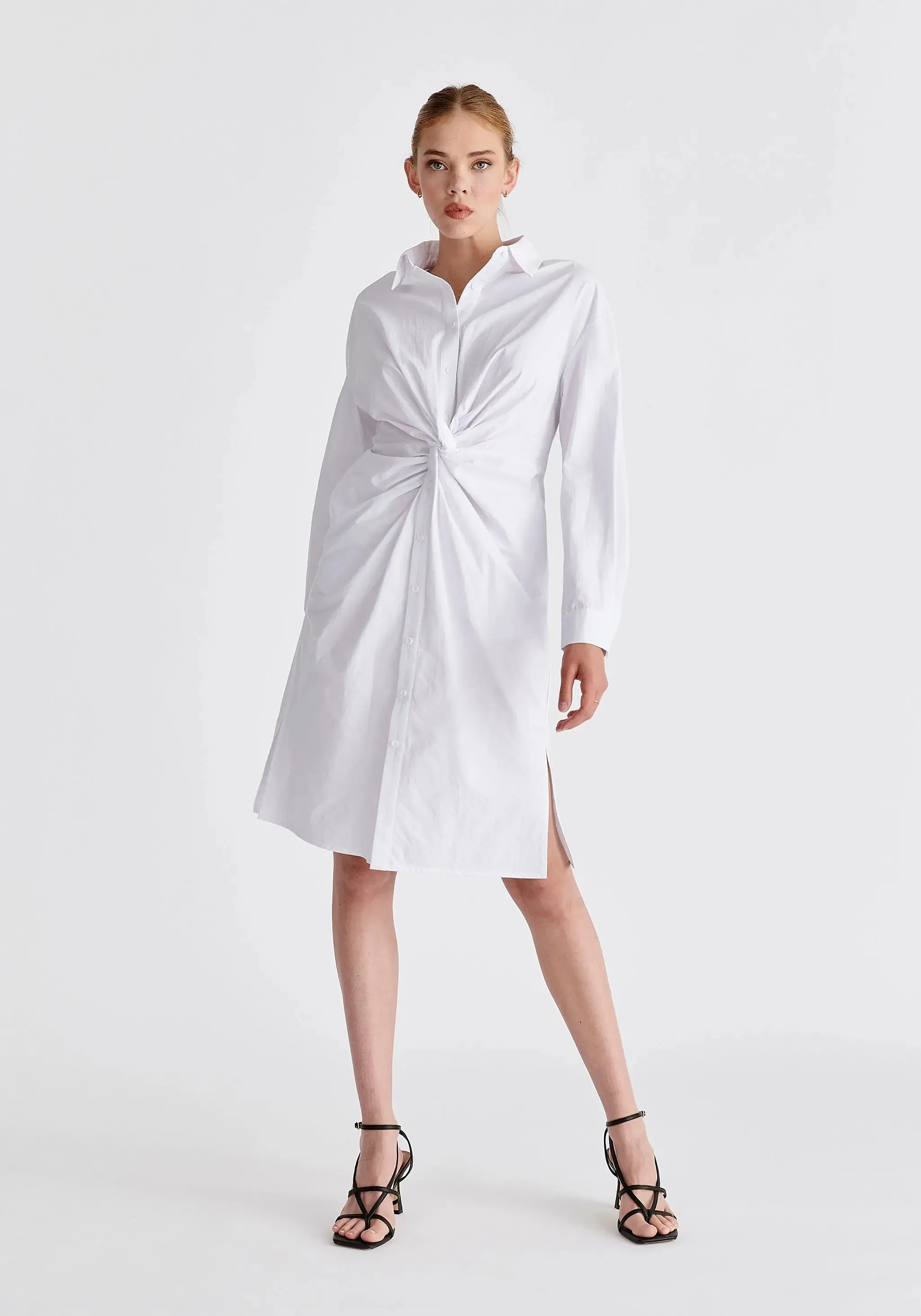 White Twist Detail Shirt Dress