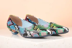 Women Blue Printed Party Kitten Pumps