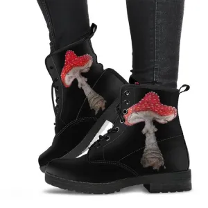 Women mushroom printed chuny low heel short lace up boots