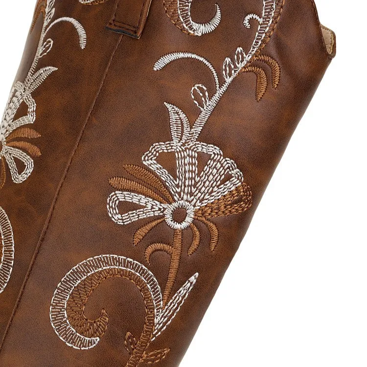 Women's Embroidery Block Heel Cowboy Mid Calf Boots