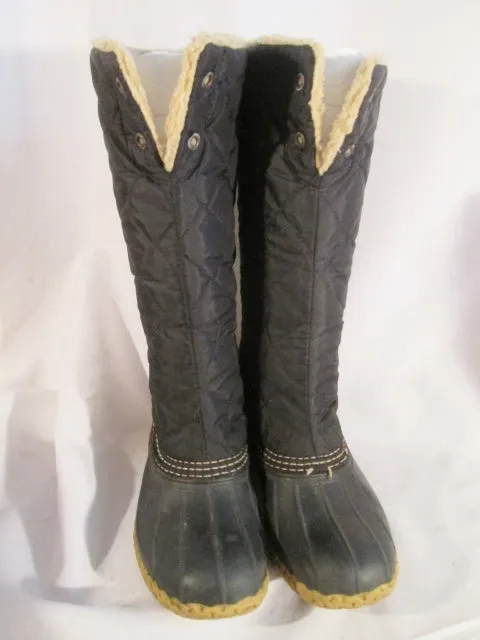 Womens L.L. BEAN Boots Maine Rain Snow DUCK Quilted BLACK Boot 6 Waterproof Rubber