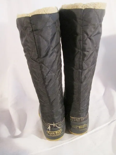 Womens L.L. BEAN Boots Maine Rain Snow DUCK Quilted BLACK Boot 6 Waterproof Rubber