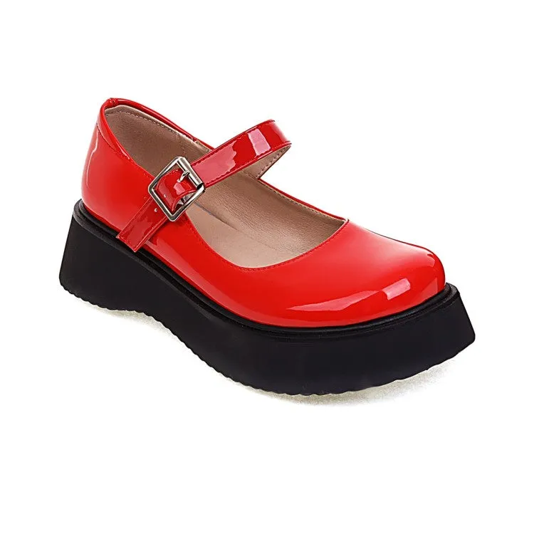 Women's Round Toe Mary Janes Shallow Flat Platform Pumps