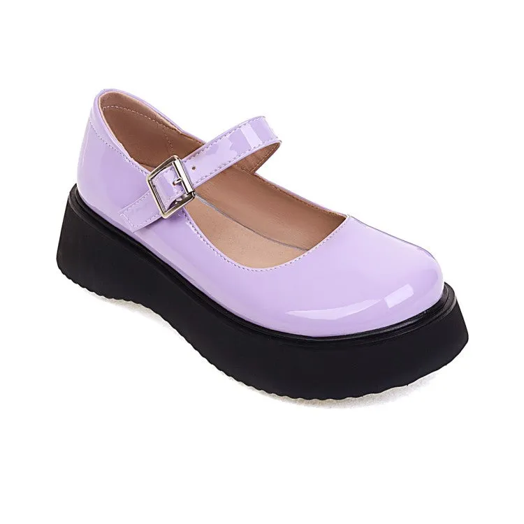 Women's Round Toe Mary Janes Shallow Flat Platform Pumps