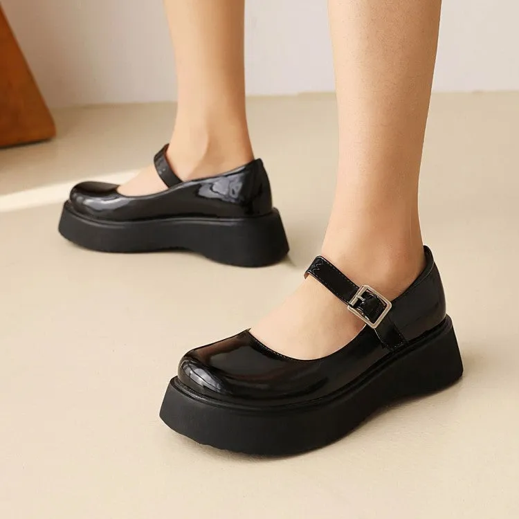 Women's Round Toe Mary Janes Shallow Flat Platform Pumps