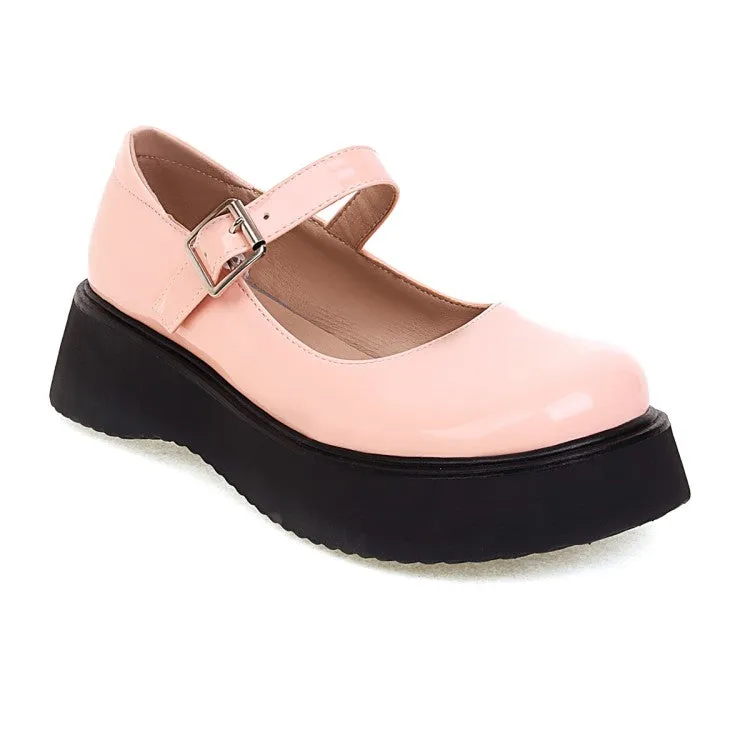 Women's Round Toe Mary Janes Shallow Flat Platform Pumps