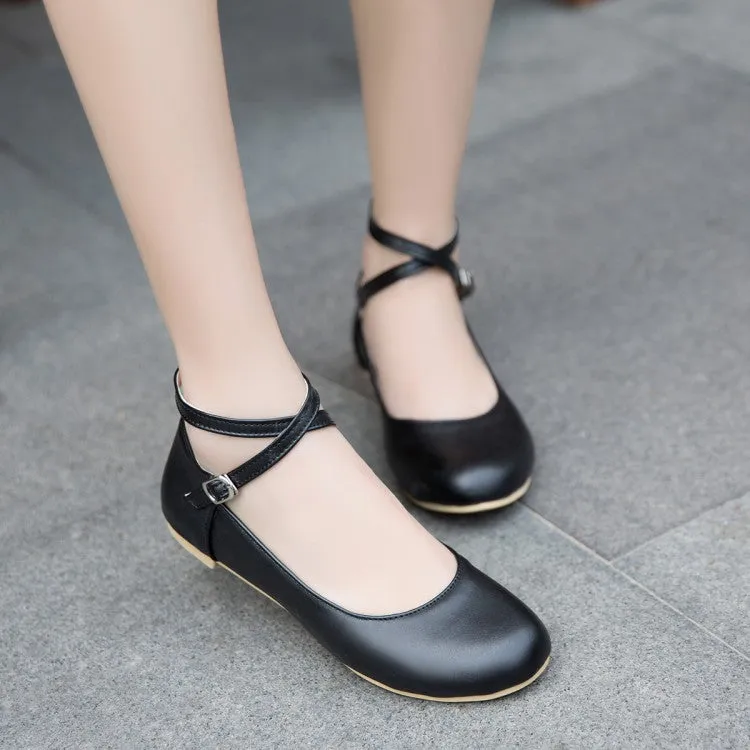 Women's Shallow Crossed Ankle Strap Flats Shoes