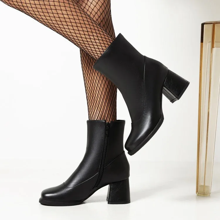 Women's Stitching Patchwork Block Heel Platform Short Boots