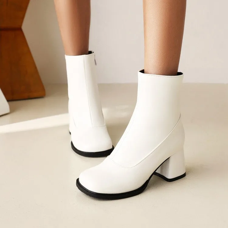 Women's Stitching Patchwork Block Heel Platform Short Boots