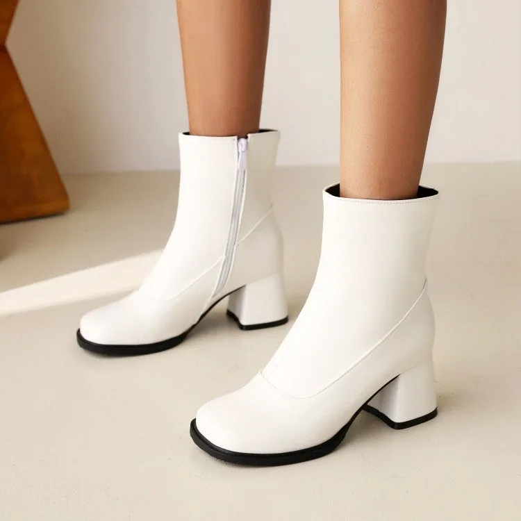 Women's Stitching Patchwork Block Heel Platform Short Boots