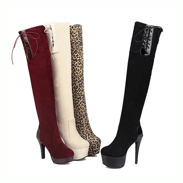 Women's Tied Belts Chunky Heel Platform Over the Knee Boots