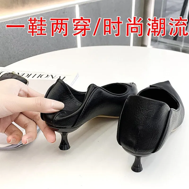 xiangtuibao Black High Heels 3cm Soft Leather Soft Bottom Stewardess Work Shoes Women's Long Standing Not Tired Feet Interview Work Kitten Heel