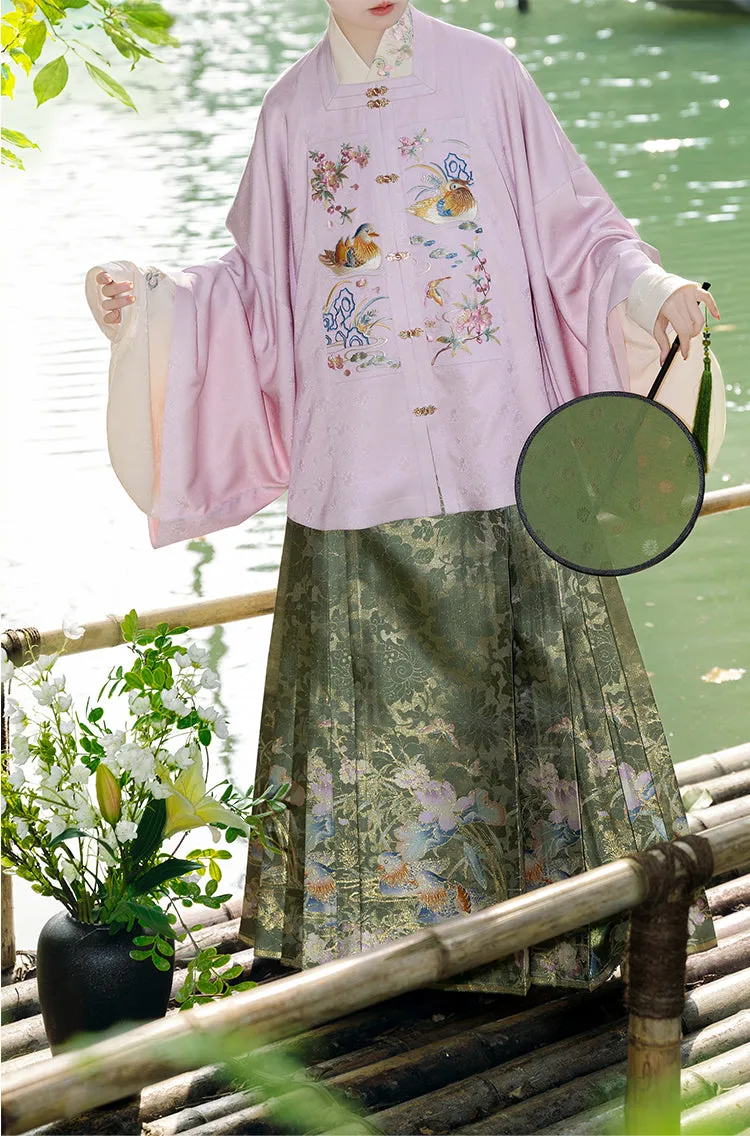 Ya Chi 鸭池 Duck Pond Ming Dynasty Embroidered Fangling Jacket & Mamian Aoqun Set