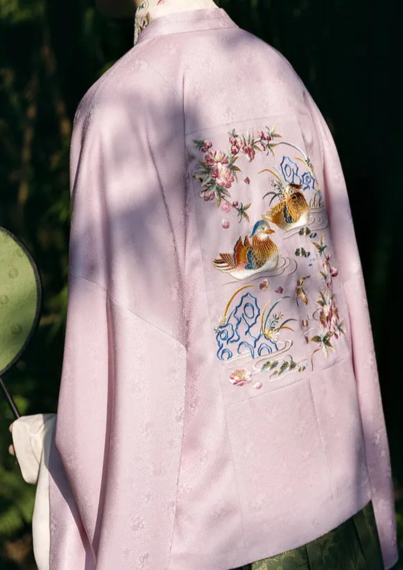 Ya Chi 鸭池 Duck Pond Ming Dynasty Embroidered Fangling Jacket & Mamian Aoqun Set