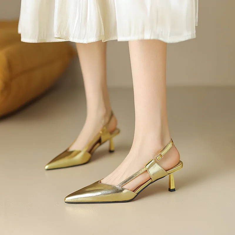 Zhuri Kitten Heel Gold Slingback Heels