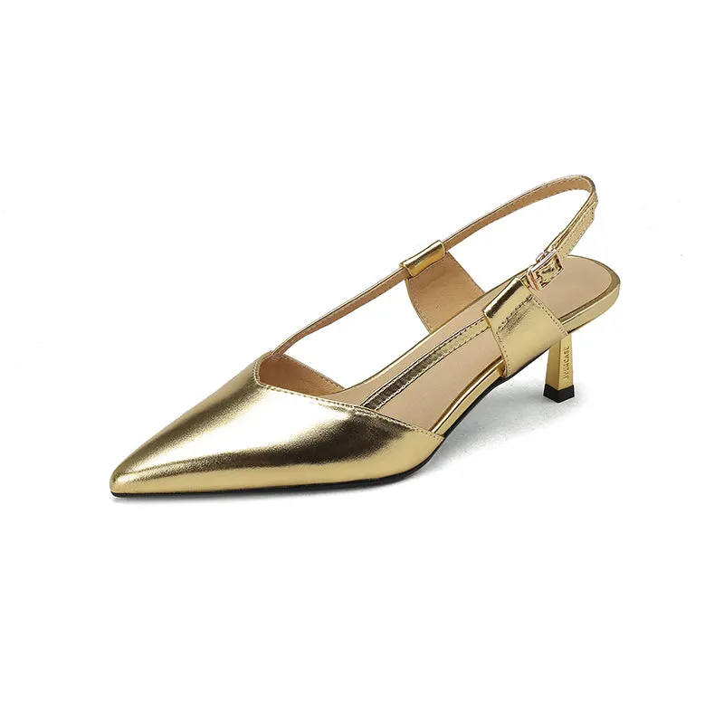 Zhuri Kitten Heel Gold Slingback Heels