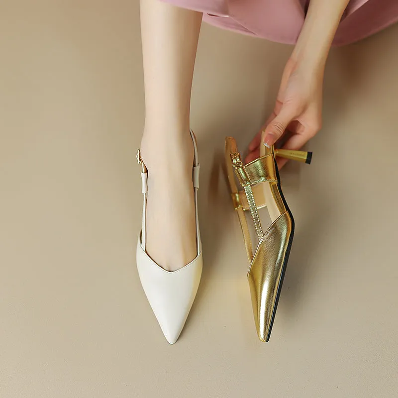 Zhuri Kitten Heel Gold Slingback Heels